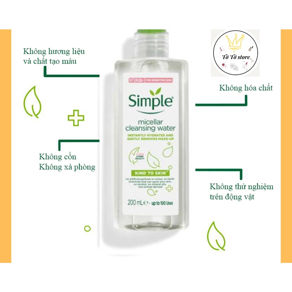 Nước Tẩy Trang Simple Micellar Cleansing Water 200ml [CÓ ẢNH THẬT]