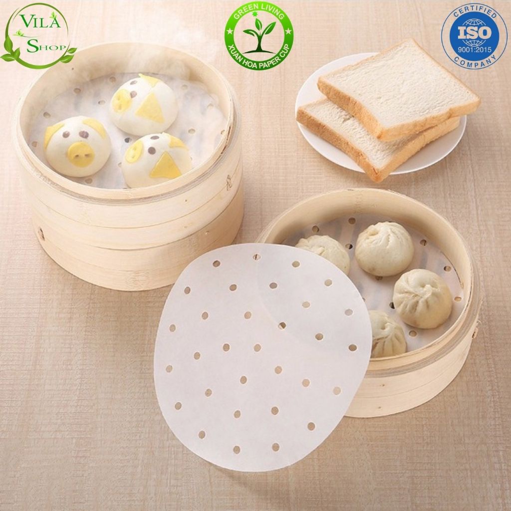 Gói 50 Tờ Giấy Nến ĐỤC LỖ Tròn XUÂN HOA Dùng Cho Nồi Chiên Không Dầu, Lót Xửng Hấp, Thấm Dầu Ăn Size 22cm