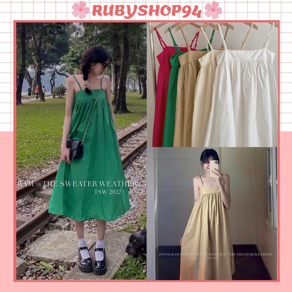 Đầm 2 dây dáng dài hở lưng trơn dây tết cách điệu nhiều màu mặc đi chơi đi biển cực đẹp