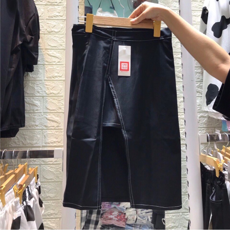 Chân váy xẻ tà trước bigsize midi chữ a ulzzang hàn quốc màu đen AnduShop | BigBuy360 - bigbuy360.vn