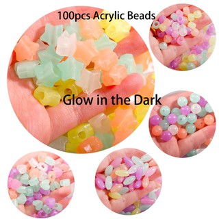 100 Cái / túi Hạt Dạ Quang Acrylic Miếng Đệm Rời Hạt Trái Tim / Ngôi Sao / Tròn Phát Sáng Trong Bóng Tối Để Trang Sức Làm Vòng Tay DIY Vòng Cổ