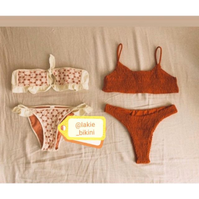 Bikini Đồ Bơi Nữ Băng Đô Ren Quần Viền Bèo Bánh Bèo Sexy Lace Ruffle Nude Vintage Tanning Bikini Set