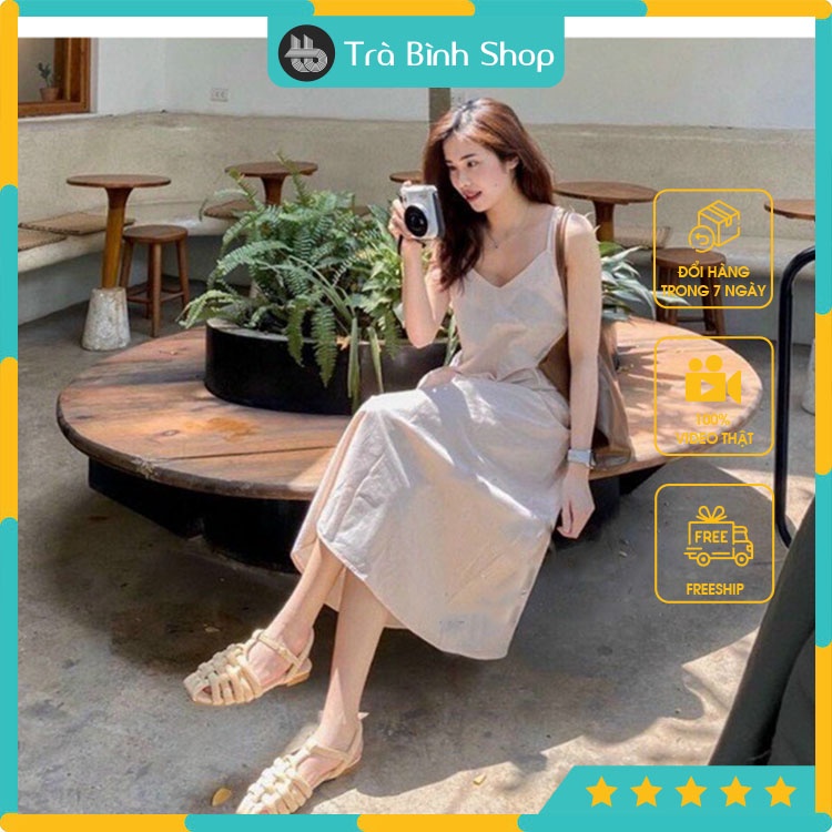 Đầm Đũi Xước Dáng Dài Váy Suông Hai Dây Hai Màu Thoáng Mát