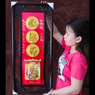 Lịch gỗ treo tường Phúc Lộc Thọ, khung gỗ chữ đúc nổi sơn mạ vàng, gắn kèm bloc lịch năm mới