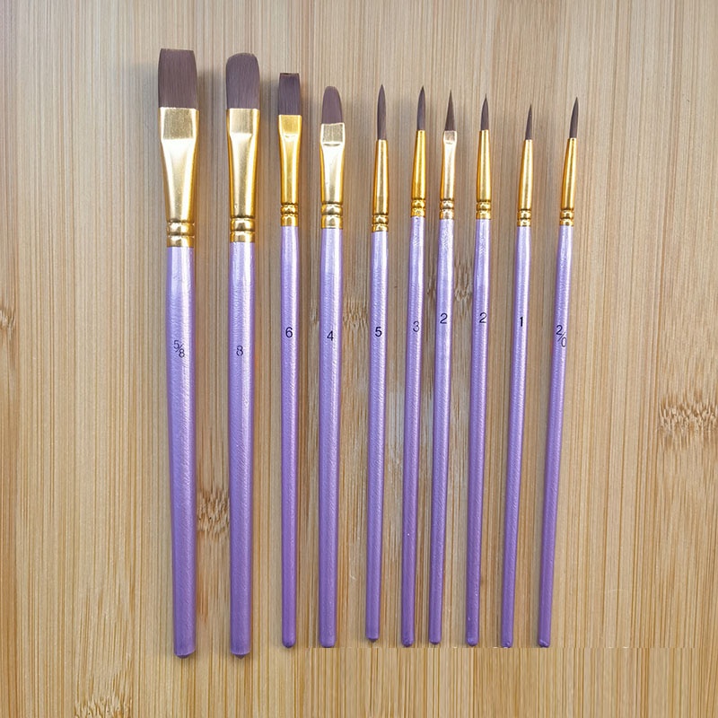 Set 10 Cọ Vẽ Màu Nước Tay Cầm Bằng Gỗ Lông Nylon DIY