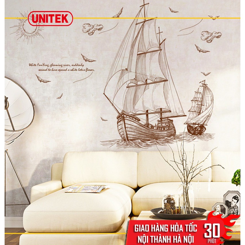 Bộ Decal Tranh Trang Trí Dán Tường Phòng Khách &amp; Phòng Ngủ Hình Cánh Buồm T05