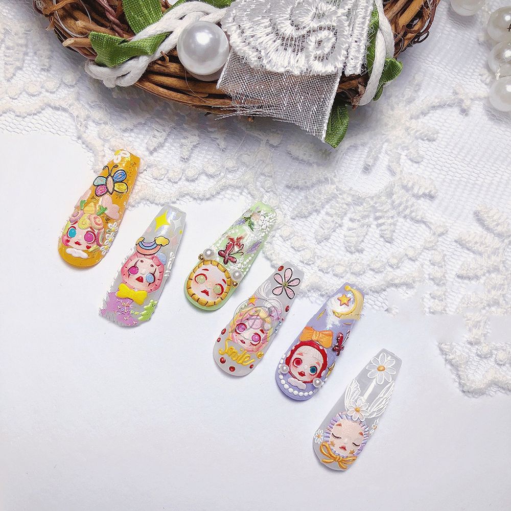 Miếng Dán Móng Tay Hình Chú Hề Hoạt Hình Nhật Bản 5D Siêu Mỏng Dễ Thương