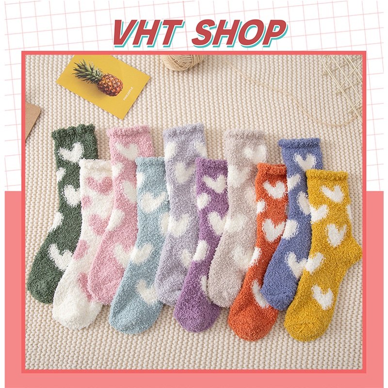 Tất cổ cao nữ, vớ cổ cao len lông cừu cổ bèo họa tiết trái tim phong cách Vintage TC143- VHT SHOP