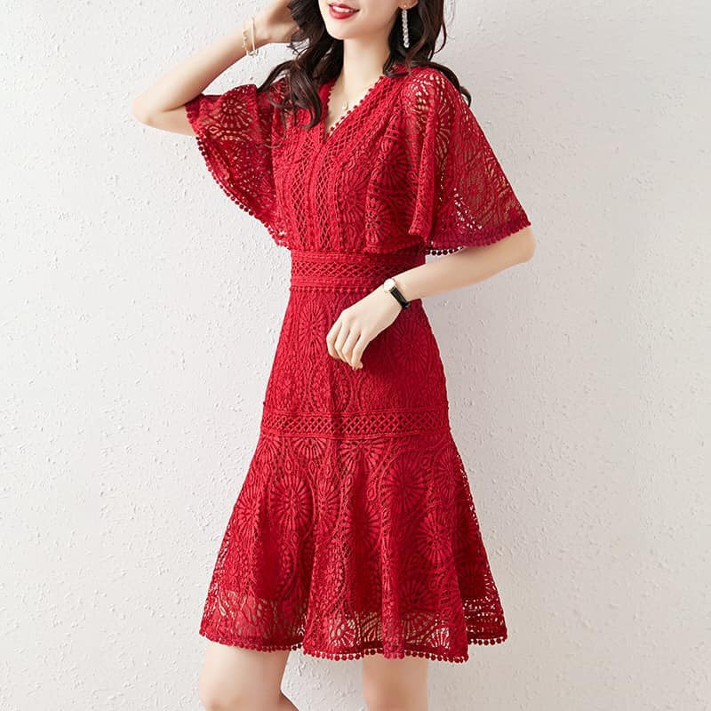 2004407 Đầm dự tiệc ren đuôi cá cao cấp hàng nhập - giá 1.610k