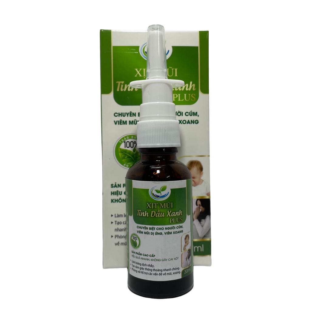 Xịt Mũi Tinh Dầu Xanh Tinh Chất Thiên Nhiên (30ml) 100% Organic Chuyên Biệt Cho Người Cúm, Viêm Mũi Dị Ứng, Viêm Xoang