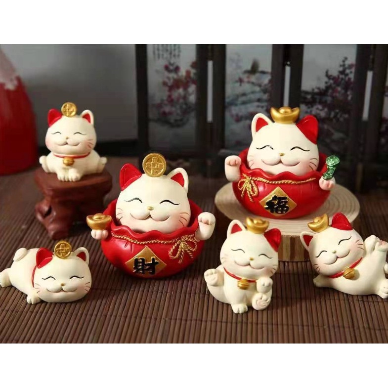 Decor bàn tượng mèo thần tài tạo dáng vui nhộn, trang trí xe hơi