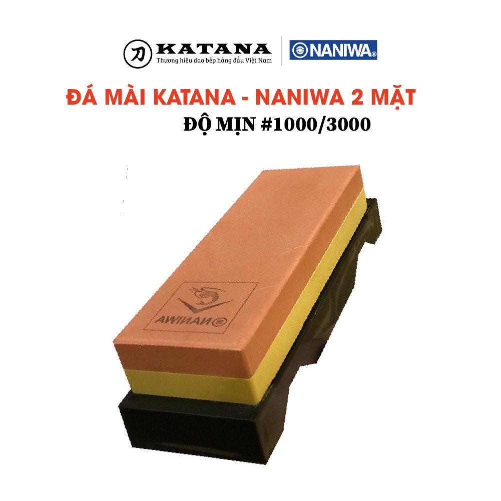 ✸✌♤Đá mài dao Nhật Bản NANIWA hai mặt độ mịn #1000/#3000 - kèm đế chống trượt nước thương hiệu KATANA xuất khẩu