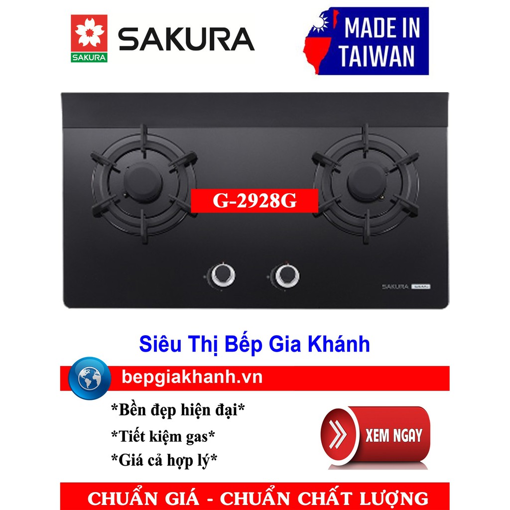 Bếp gas âm hai vùng nấu Sakura G-2928G trang bị chức năng hẹn giờ nhập khẩu Đài Loan