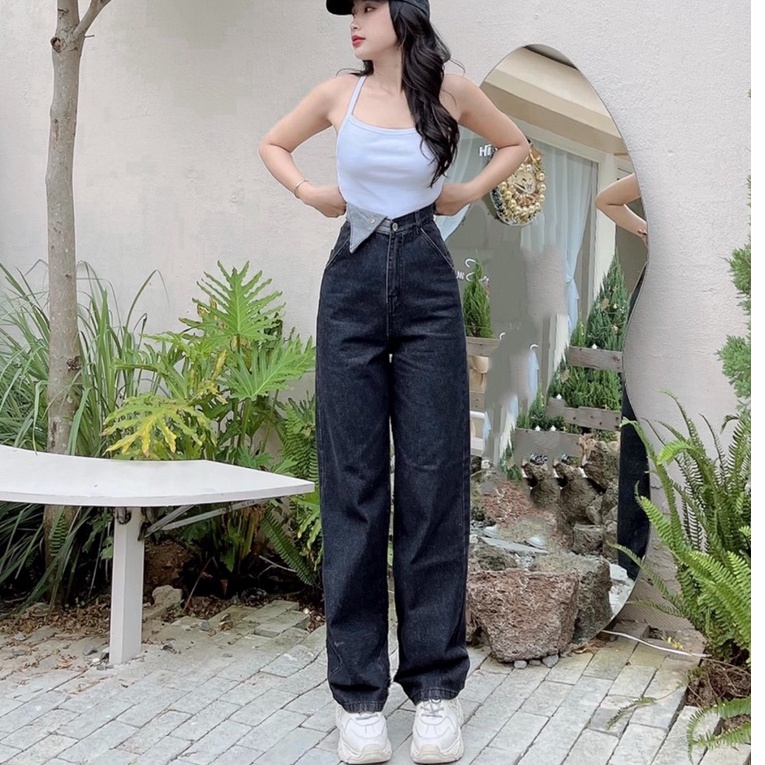 [ VIDEO LỲ ĐÒN ] QUẦN JEANS ỐNG RỘNG NỮ LƯNG CAO TAI TAM GIÁC LAI CUỐN MÀU XÁM ĐẬM PHÁ CÁCH BẮT TREND PHÀ PHÀ HOT HIT