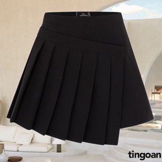 Quần váy cạp cao xếp ly vạt lệch đen tingoan SNEAKY SKIRT/BL