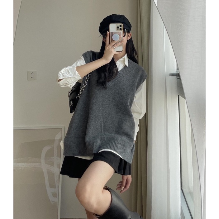 ÁO LEN GILE Lông thỏ cổ V xẻ vạt bên hông