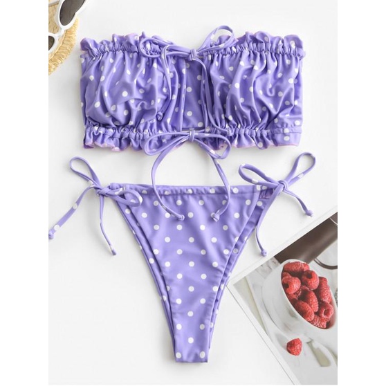 Bikini Tam Giác Chấm Bi Tay Bèo Nâu Tây Cao Cấp