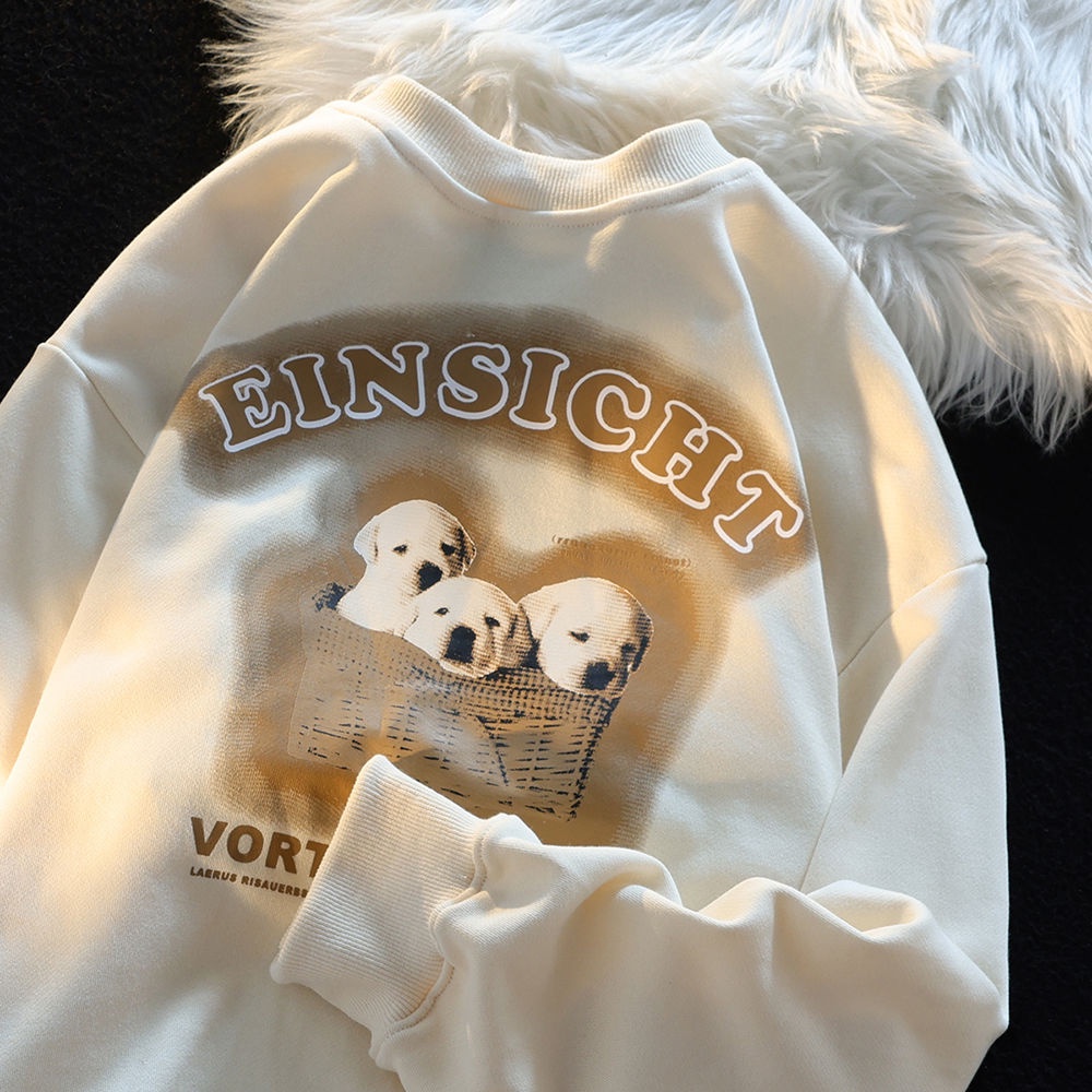 ZHELIHANGFEI Áo Nỉ Cổ Tròn In Hình Cún Con Dễ Thương Dễ Phối Đồ