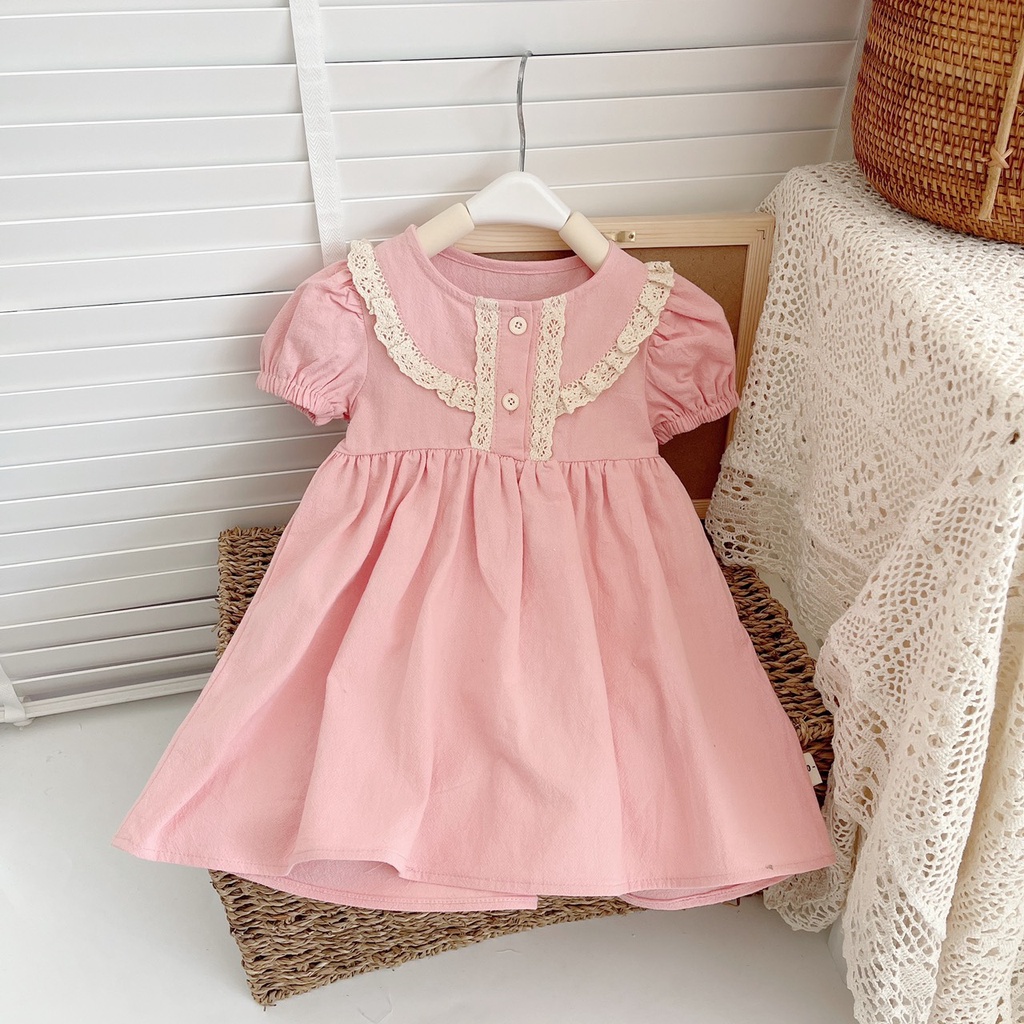 VÁY HÈ CỘC TAY VIỀN NGỰC REN CHO BÉ GÁI 1-6 TUỔI- CHẤT THÔ HÀN MỀM