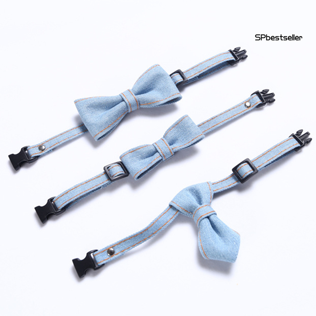 Vòng Cổ Vải Jean Đính Nơ Có Thể Điều Chỉnh Cho Thú Cưng