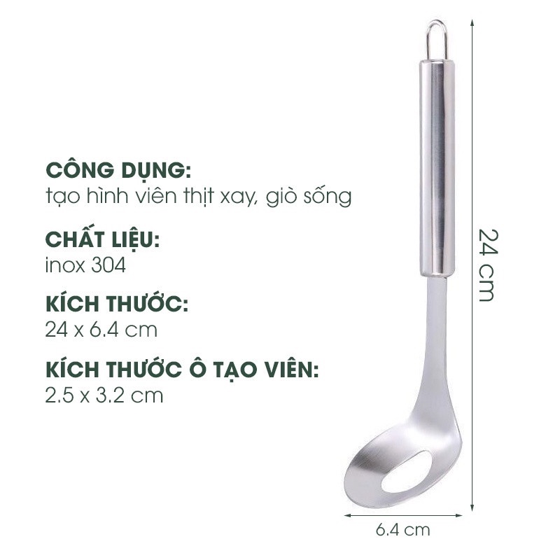 Thìa Làm Thịt Viên, Mọc, Cá Viên 100% Inox 304 Loại 1 Cao Cấp, Thần Thánh