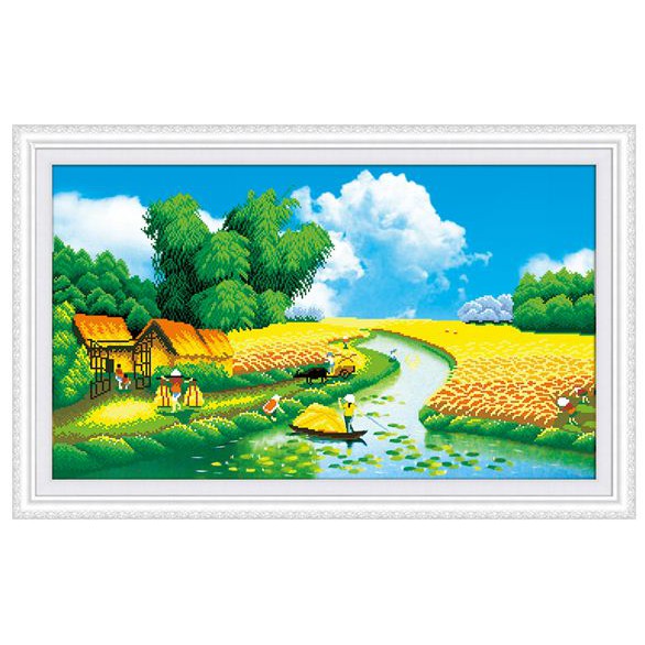 Tranh gắn đá  làng quê tranh 3d