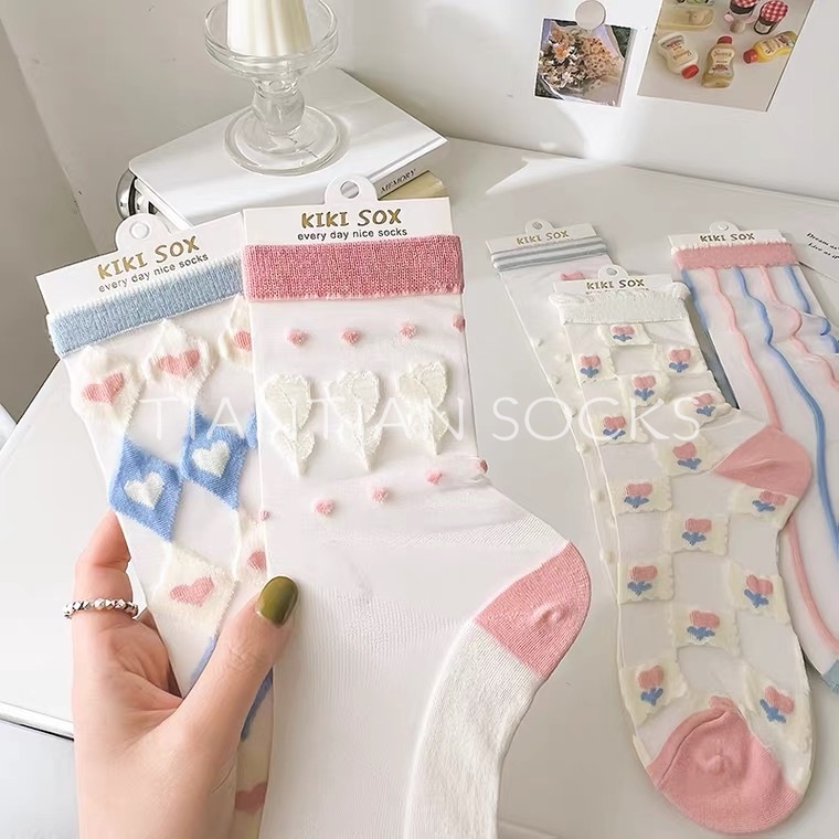 TIAN TIAN T185 Vớ Ren Siêu Mỏng Bằng Lụa Xuyên Thấu Thoáng Khí Họa Tiết Hoa Dễ Thương Thời Trang Mùa Hè Dành Cho Bạn Nữ