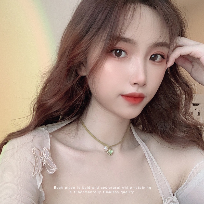 Vòng cổ Hình Cỏ Bốn Lá Đính Ngọc Trai Nhân Tạo Thời Trang