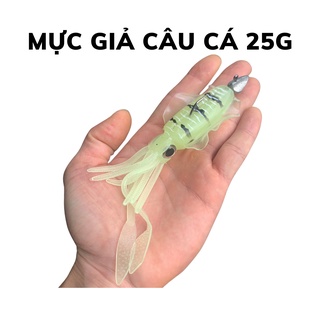 Mồi mực giả câu cá biển nặng 25g siêu nhạy, mồi giả mềm dạ quang câu lure cá thu cam mú cá người xa bờ