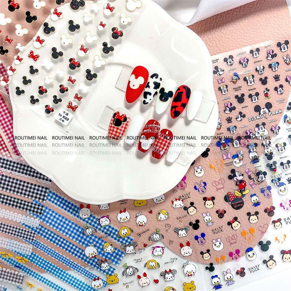 [Hàng mới về] Nhãn dán móng tay sọc caro hình Mickey Minnie phong cách giáng sinh tự dính trang trí móng DIY cho bé