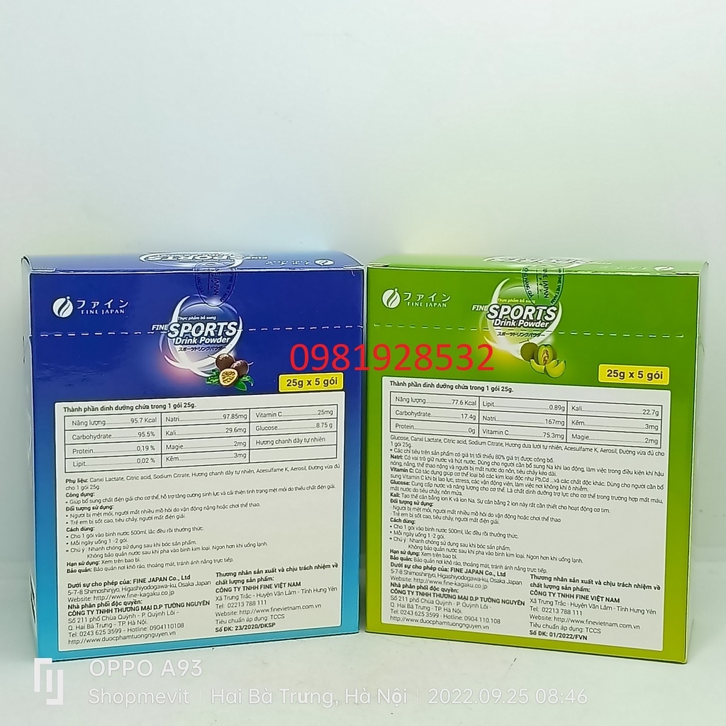 Nước uống bổ sung điện giải Fine Sports drink powder hộp 5 gói