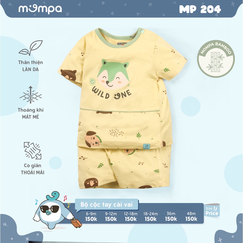 MP204 Bộ cộc tay cài vai Mompa vải sợi tre bamboo (9-36M)