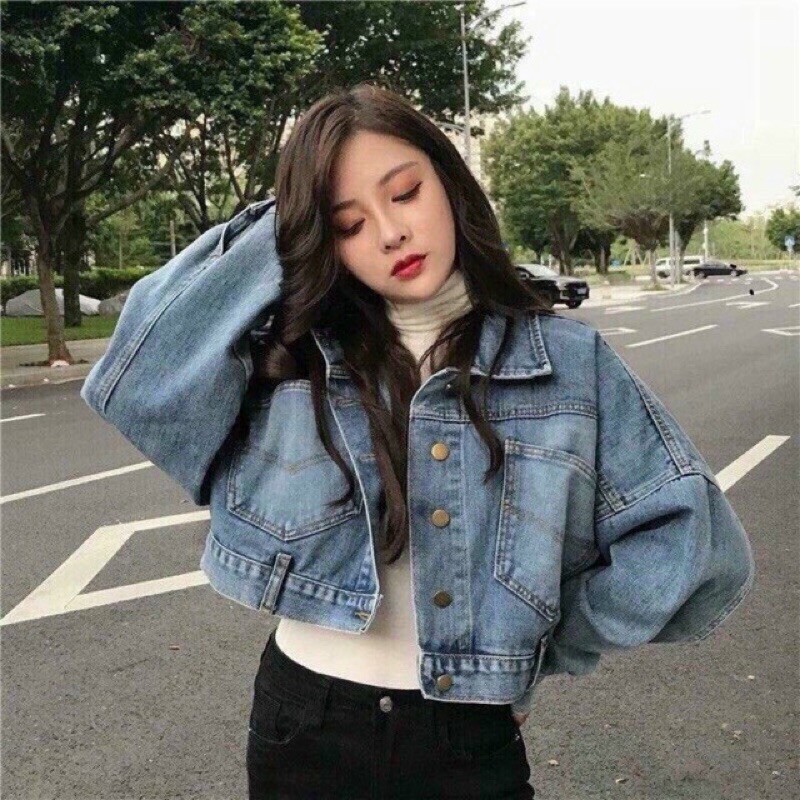 Áo khoác Jeans nữ Croptop Ulzzang trơn | BigBuy360 - bigbuy360.vn