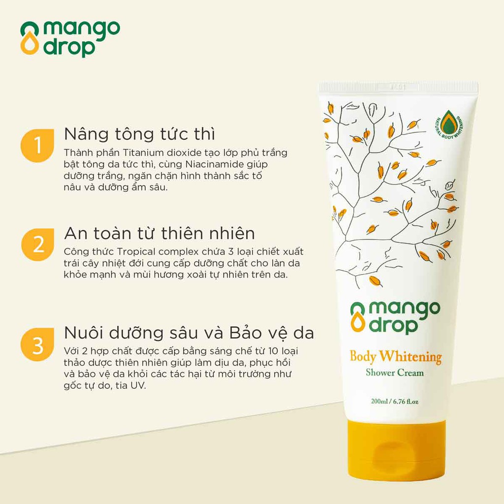 [CHÍNH HÃNG] Mango Drop - Sữa Tắm Trắng Nâng Tông Da Mango Drop Body Whitening Shower Cream 200ml