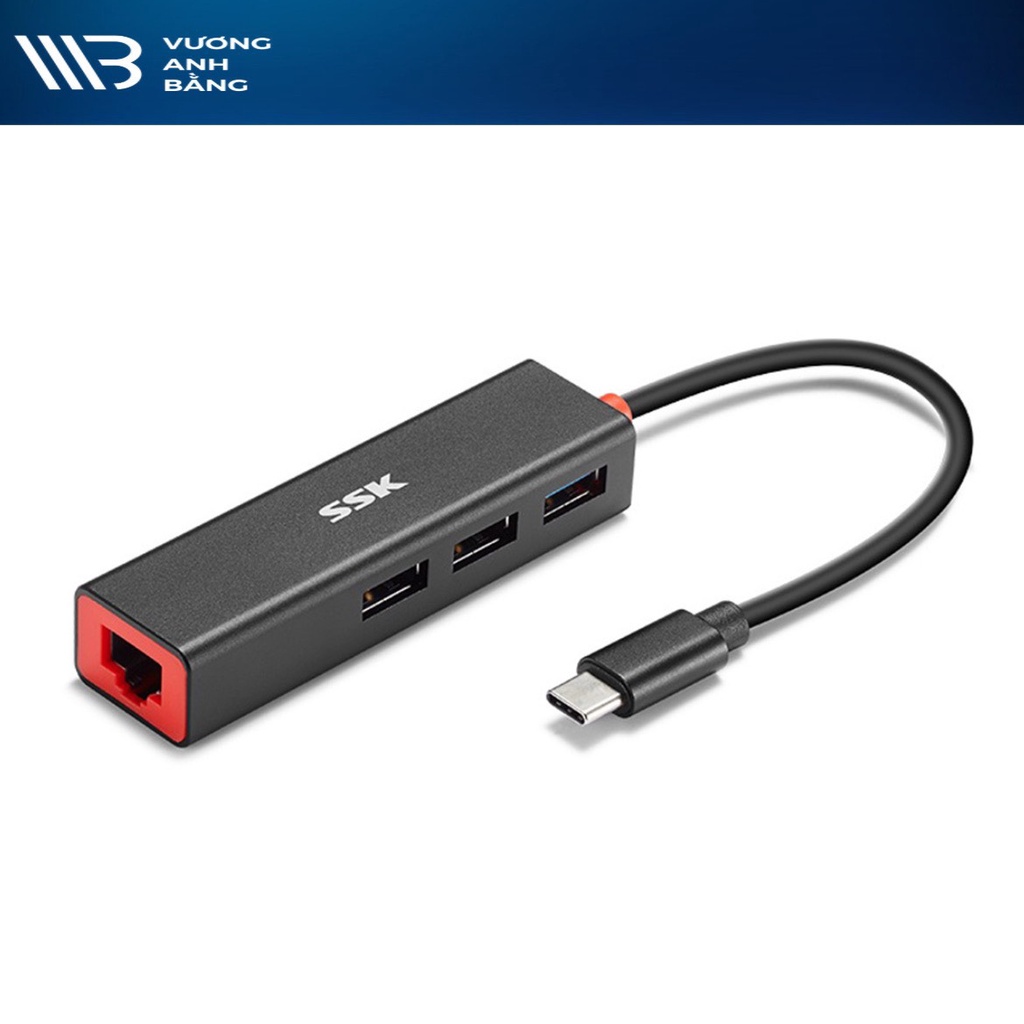 Hub USB 3.0 3 port + LAN (100Mb) SSK C535 (Cổng Type-C)- Hàng Chính hãng