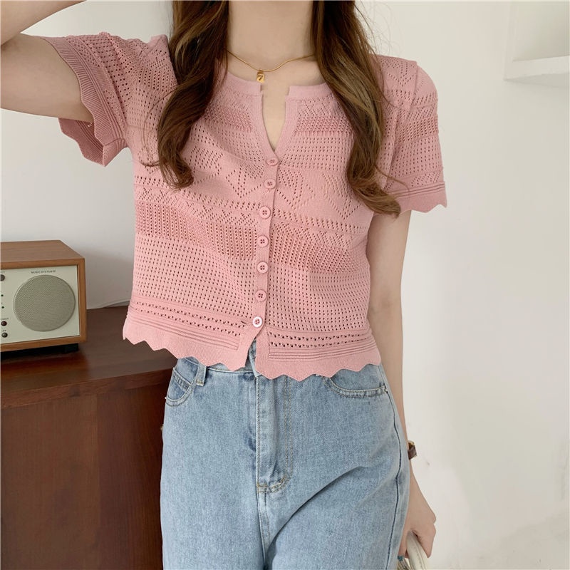 Áo Cardigan Dệt Kim Mỏng Tay Ngắn Màu Trắng Đơn Giản Trẻ Trung