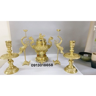 Bộ lư thờ đỉnh thờ bằng đồng cao cấp 40cm đúc nổi bộ đồ thờ đồng đỉnh hạc nến bằng đồng.