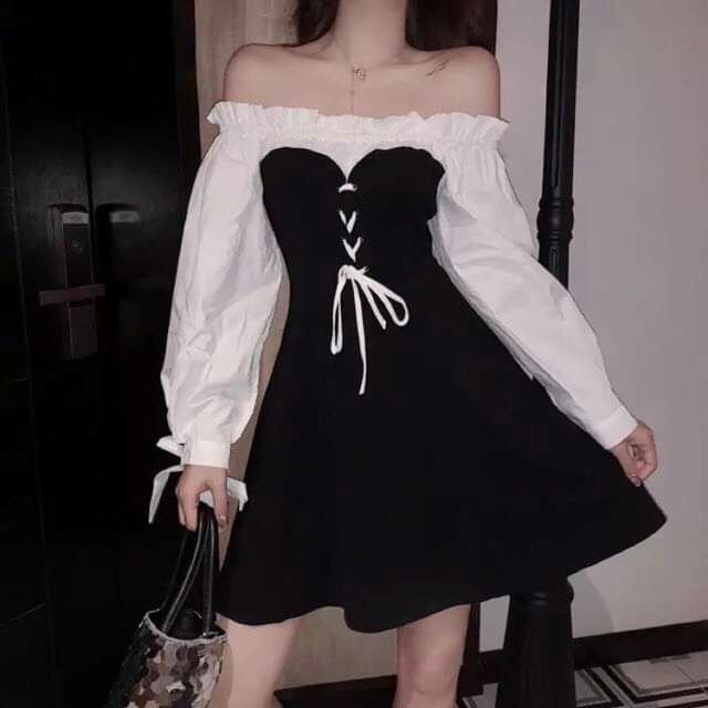 Váy trễ vai phối tay nơ