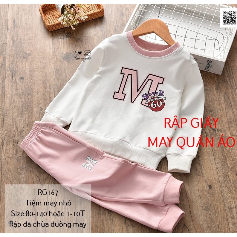 RG167_Rập giấy may bộ cổ tròn bé gái