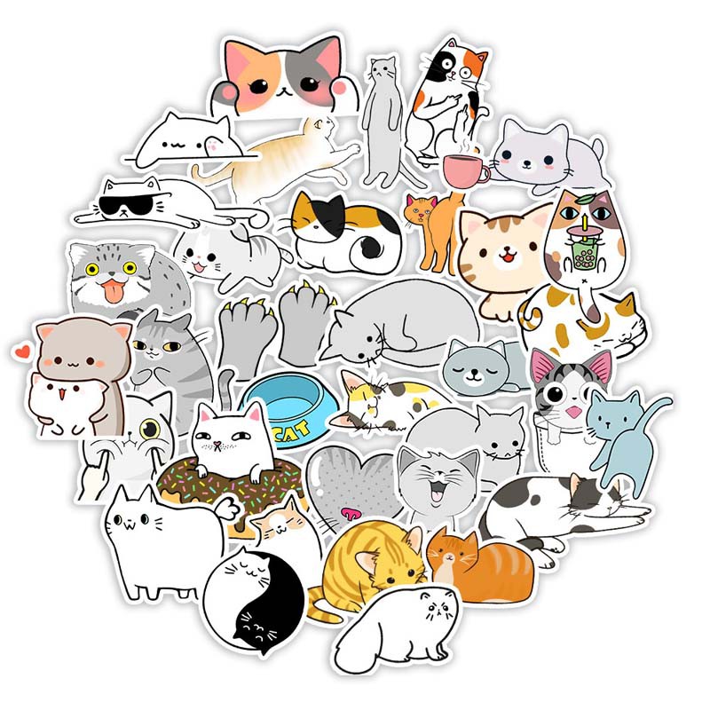 set 50 sticker dễ thương động vật  mèo cừu cá dán máy tính, điện thoại,lap top, sticker dán mũ bảo hiểm, valy phong cách