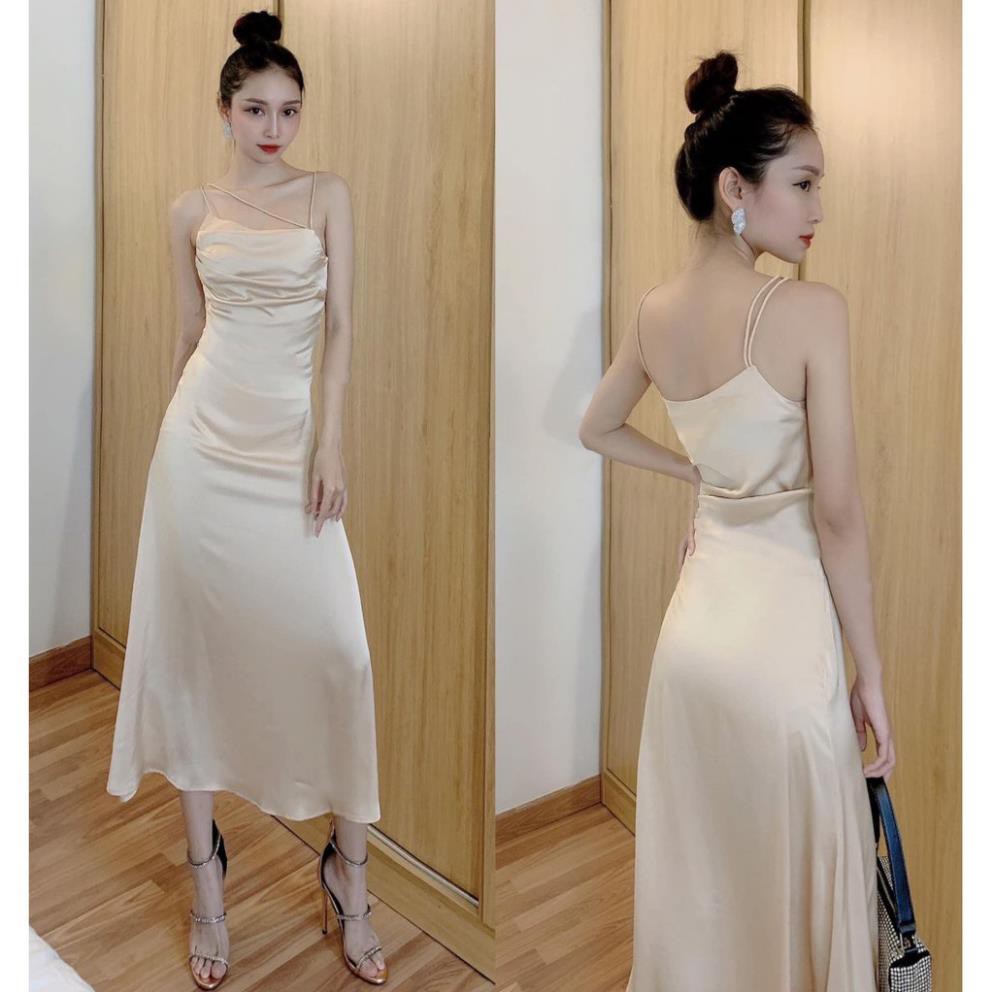 [ẢNH THẬT] Đầm Maxi Phi Lụa Dây Kiểu (NUDE+TÍM+TRẮNG) Đẹp !