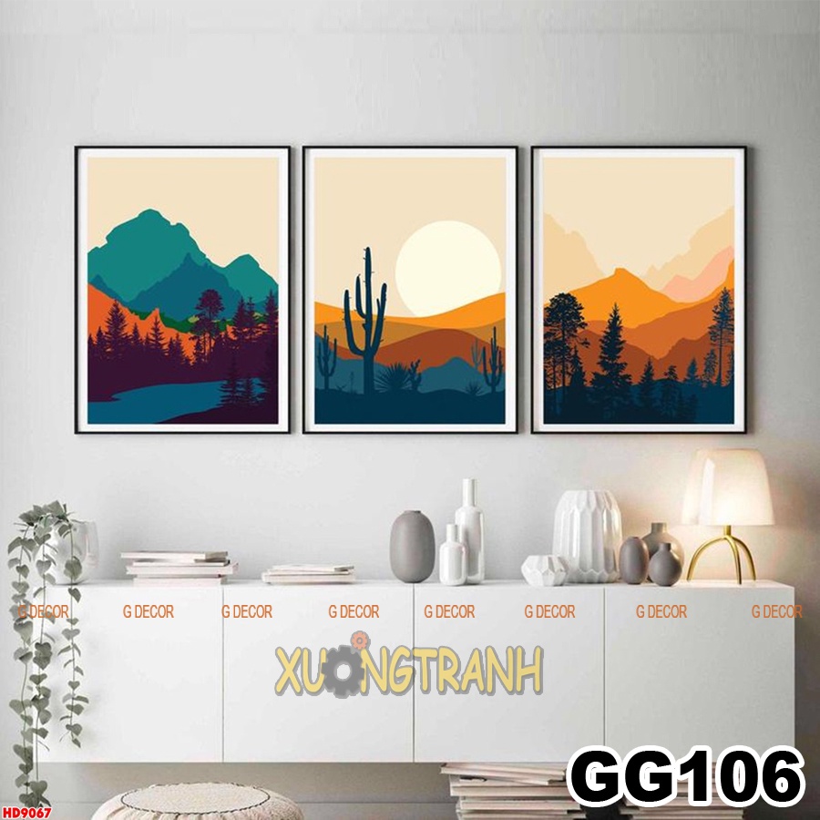 Tranh treo tường canvas 3 bức phong cách Bắc Âu 49, tranh phong cảnh trang trí phòng khách,phòng ngủ,phòng ăn, spa,store