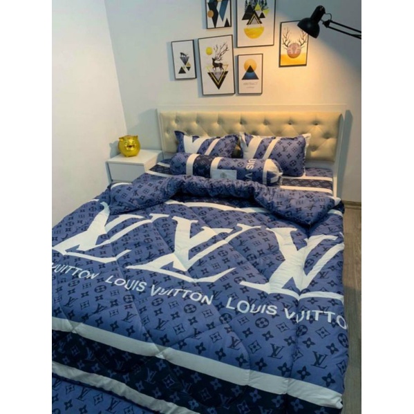 Bộ chăn ga gối 5 món chăn phao trần bông dày dặn như hình