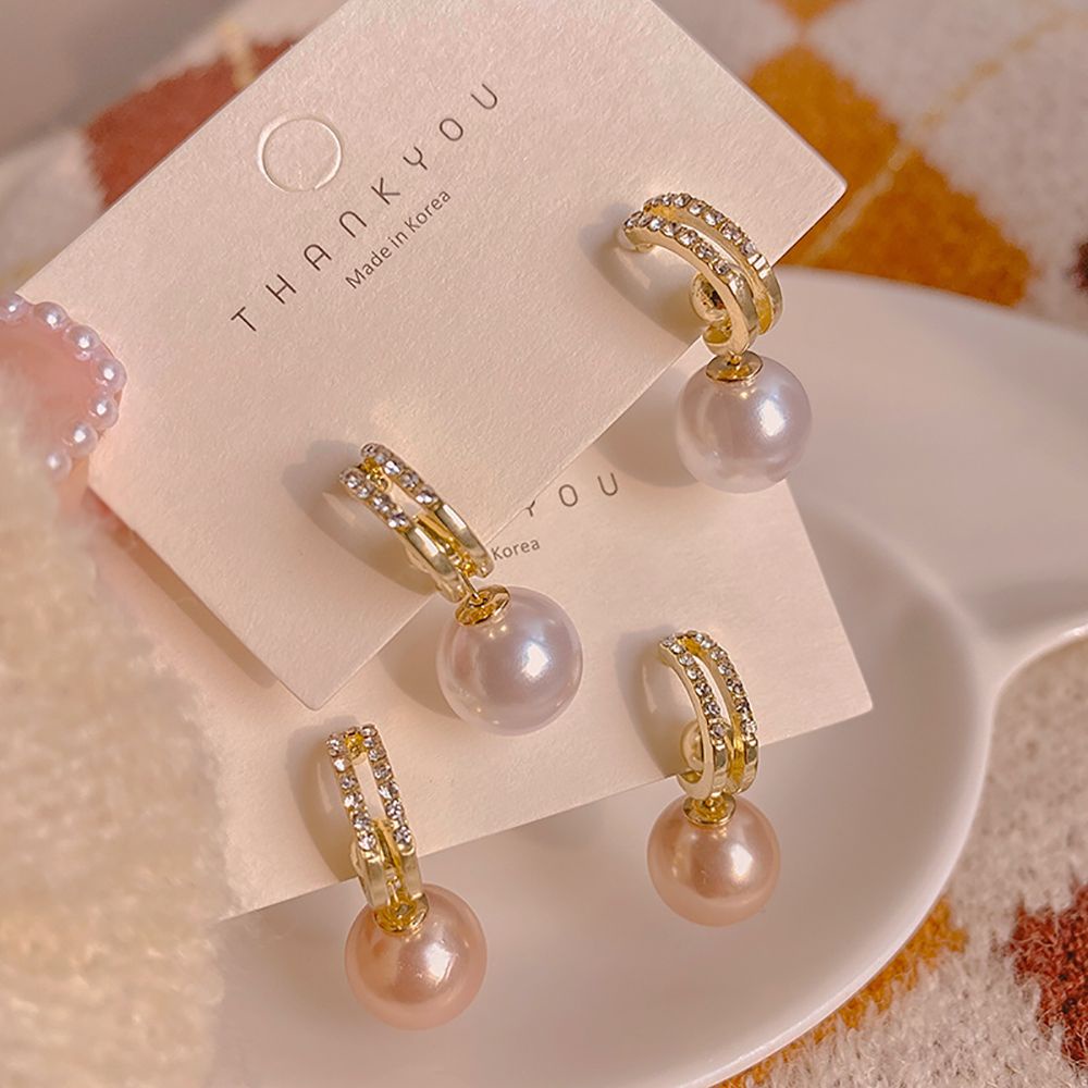 Bông tai hình tròn bằng hợp kim đính ngọc trai nhân tạo sang trọng thời trang VANES1