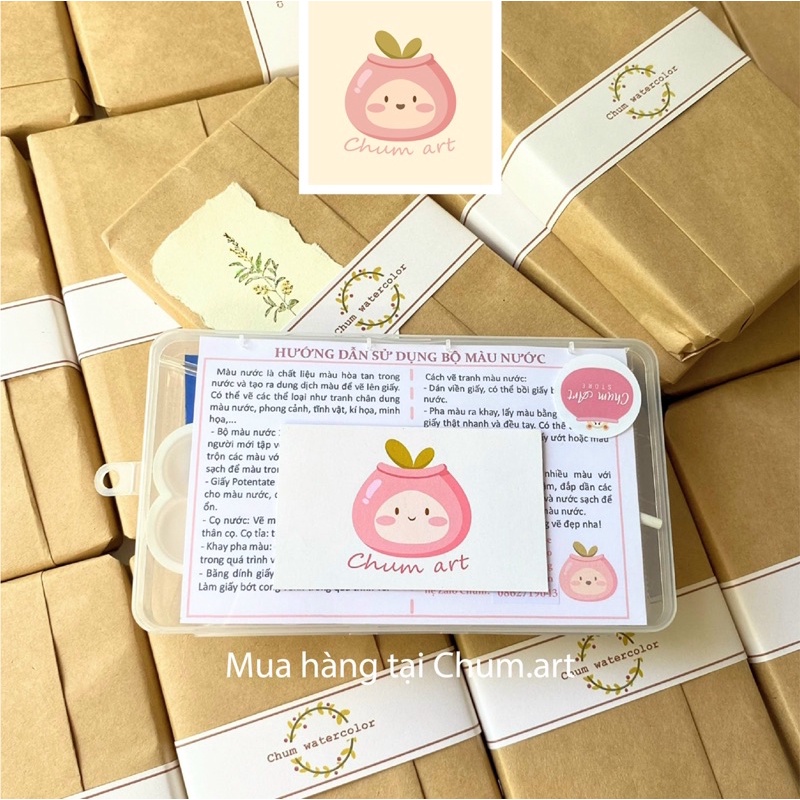 Chum art Hộp Combo hoạ phẩm vẽ màu nước cho người mới tập kèm hướng dẫn vẽ, combo giá siêu rẻ