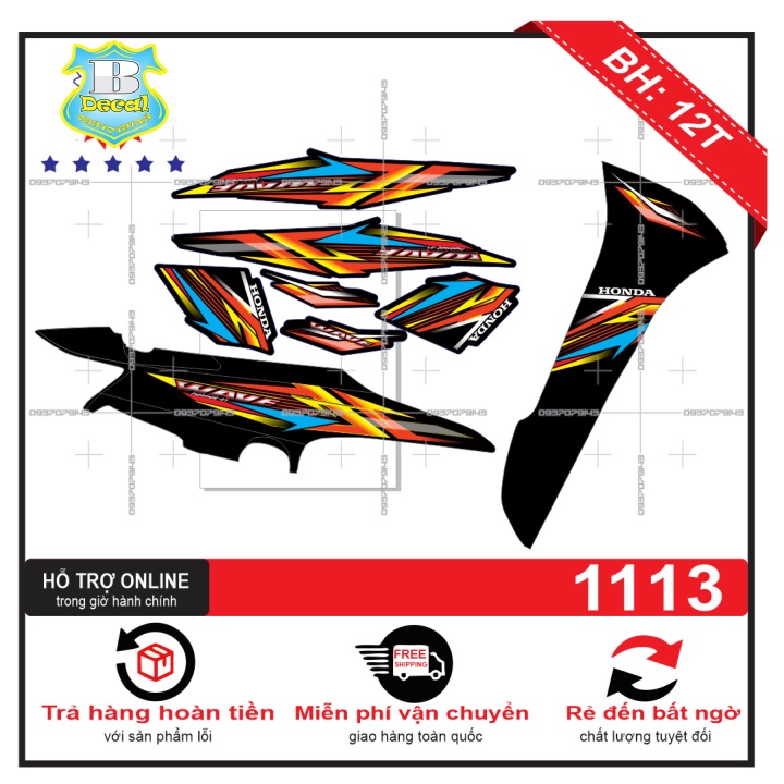 ( Quí khách vui lòng mang ra tiệm cho thợ dán ) Tem wave 2016 7 màu đen