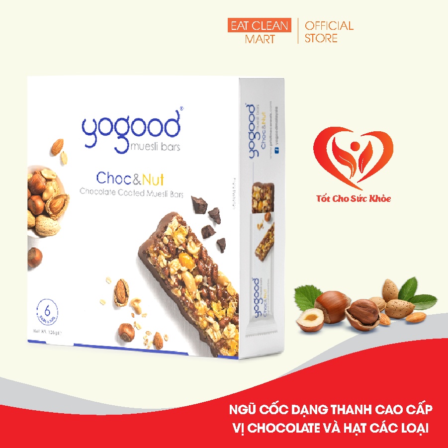 Ngũ cốc dạng thanh cao cấp vị chocolate và hạt các loại Yogood muesli bars Choc &amp; Nut - Hộp 138g