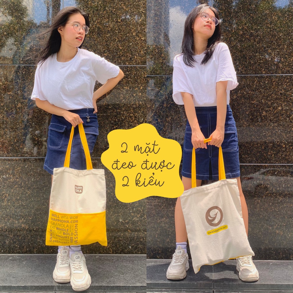 Túi vải canvas - Tote bag nhiều ngăn tiện lợi - HAPPI OHA