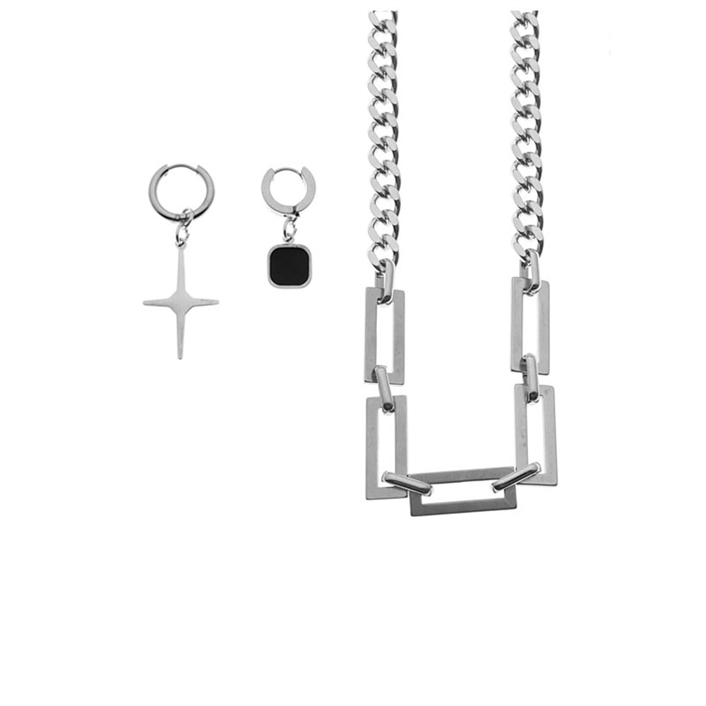 Vòng cổ Hai Trong Một Mặt Vuông Màu Đen Phong Cách Hip Hop Thời Trang Cho Nữ