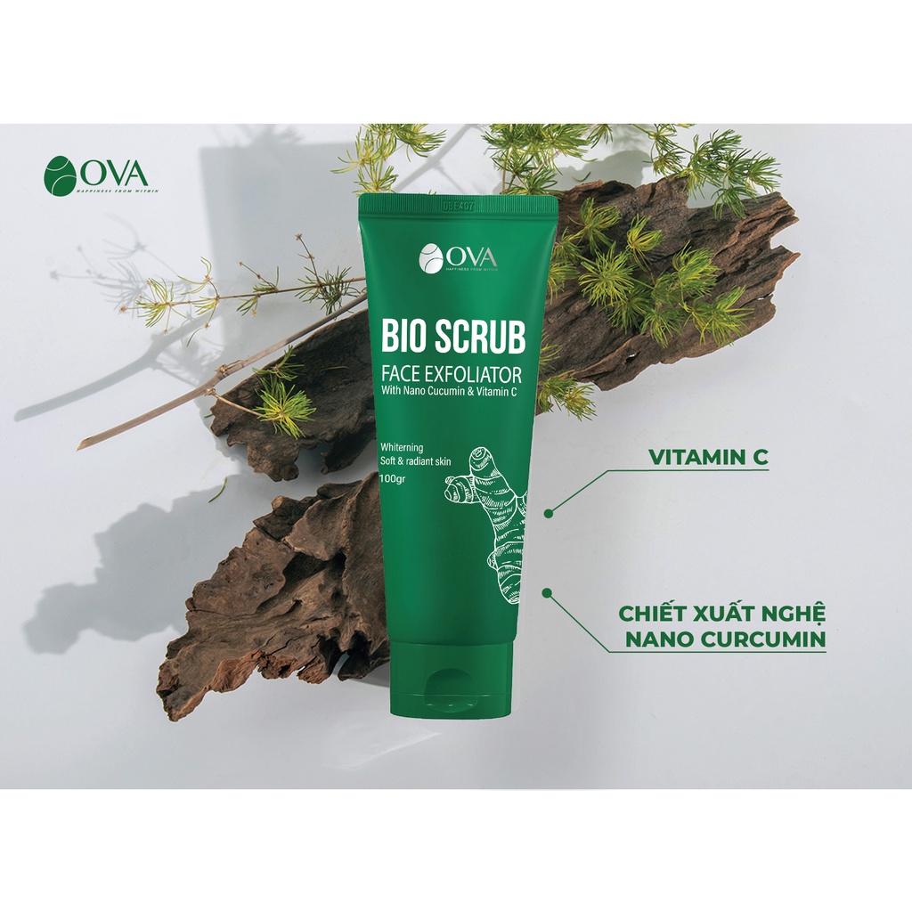 Gel tẩy da chết OVA Bio Scrub giảm mụn chiết xuất nghệ làm hồng hào làn da - Hộp 100gr